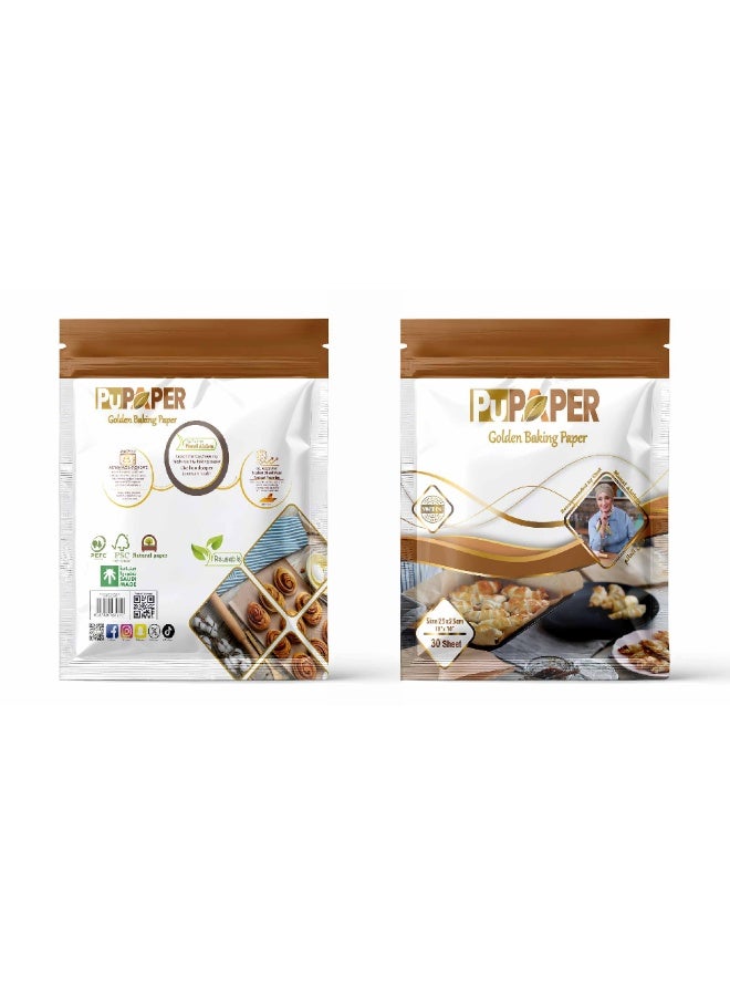 PUPAPER BioPeer Gold Square Non-Stick Baking Paper, 30 Sheets, 25x25cm, 4 Pack, Oven & Microwave Safe - Image 1